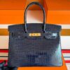 H Factory Bags Birkin Shiny Crocodile Leather Gem Blue Gold Hardware 30cm Full Handmade