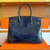 H Factory Bags Birkin Shiny Crocodile Leather Gem Blue Gold Hardware 30cm Full Handmade