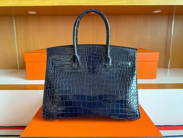 H Factory Bags Birkin Shiny Crocodile Leather Gem Blue Gold Hardware 30cm Full Handmade