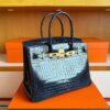 H Factory Bags Birkin Shiny Crocodile Leather Gem Blue Gold Hardware 30cm Full Handmade