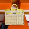 H Factory Bags Birkin Picnic Matte Alligator Crocodile & Bamboo Lemon Yellow Silver Hardware 25cm Full Handmade