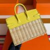 H Factory Bags Birkin Picnic Matte Alligator Crocodile & Bamboo Lemon Yellow Silver Hardware 25cm Full Handmade