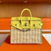 H Factory Bags Birkin Picnic Matte Alligator Crocodile & Bamboo Lemon Yellow Silver Hardware 25cm Full Handmade