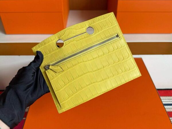 H Factory Bags Birkin Picnic Matte Alligator Crocodile & Bamboo Lemon Yellow Silver Hardware 25cm Full Handmade