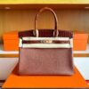 H Factory Bags Birkin Touch Shiny Crocodile & Chever Honey Brown Rose Gold Hardware 30cm Full Handmade