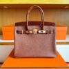 H Factory Bags Birkin Touch Shiny Crocodile & Chever Honey Brown Rose Gold Hardware 30cm Full Handmade
