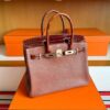 H Factory Bags Birkin Touch Shiny Crocodile & Chever Honey Brown Rose Gold Hardware 30cm Full Handmade