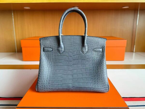 H Factory Bags Birkin Matte Alligator Crocodile Noble Grey Silver Hardware 30cm Full Handmade