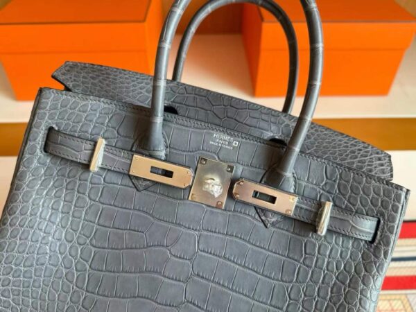H Factory Bags Birkin Matte Alligator Crocodile Noble Grey Silver Hardware 30cm Full Handmade