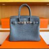 H Factory Bags Birkin Matte Alligator Crocodile Noble Grey Silver Hardware 30cm Full Handmade