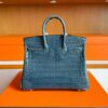 H Factory Bags Birkin Shiny Crocodile Leather Denim Blue Gold Hardware 25cm Full Handmade