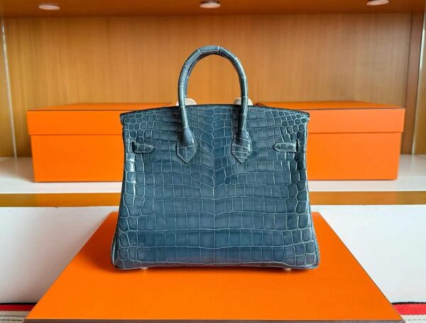 H Factory Bags Birkin Shiny Crocodile Leather Denim Blue Gold Hardware 25cm Full Handmade