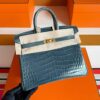 H Factory Bags Birkin Shiny Crocodile Leather Denim Blue Gold Hardware 25cm Full Handmade