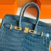 H Factory Bags Birkin Shiny Crocodile Leather Denim Blue Gold Hardware 25cm Full Handmade