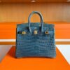 H Factory Bags Birkin Shiny Crocodile Leather Denim Blue Gold Hardware 25cm Full Handmade