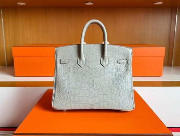 H Factory Bags Birkin Matte Alligator Crocodile Pearl Grey Silver Hardware 25cm Full Handmade