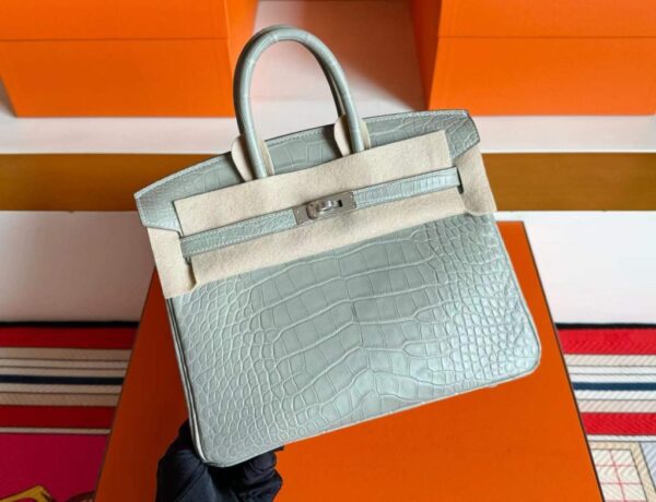 H Factory Bags Birkin Matte Alligator Crocodile Pearl Grey Silver Hardware 25cm Full Handmade