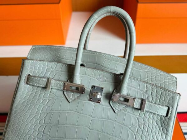 H Factory Bags Birkin Matte Alligator Crocodile Pearl Grey Silver Hardware 25cm Full Handmade