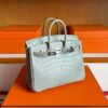 H Factory Bags Birkin Matte Alligator Crocodile Pearl Grey Silver Hardware 25cm Full Handmade