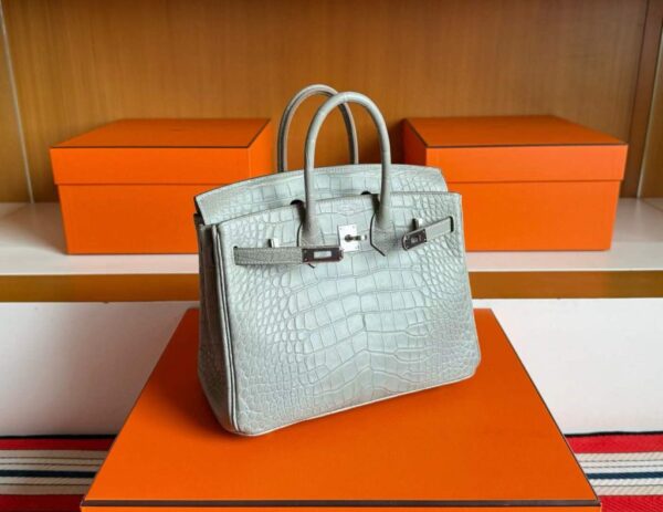 H Factory Bags Birkin Matte Alligator Crocodile Pearl Grey Silver Hardware 25cm Full Handmade
