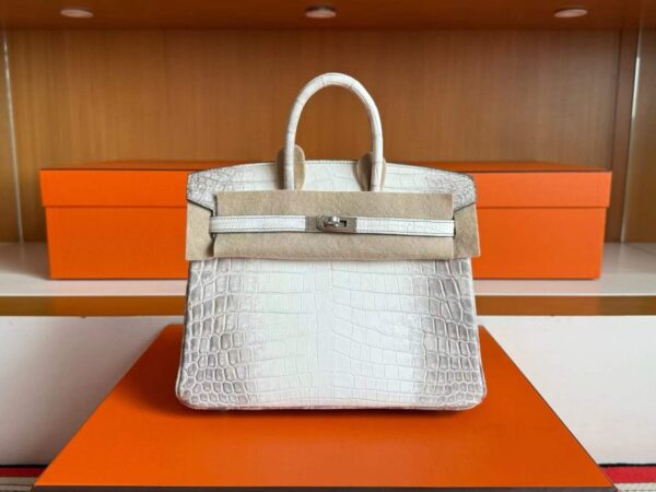 H Factory Bags Birkin Matte Crocodile Leather Himalaya Silver Hardware 25cm Full Handmade