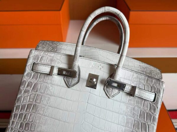 H Factory Bags Birkin Matte Crocodile Leather Himalaya Silver Hardware 25cm Full Handmade