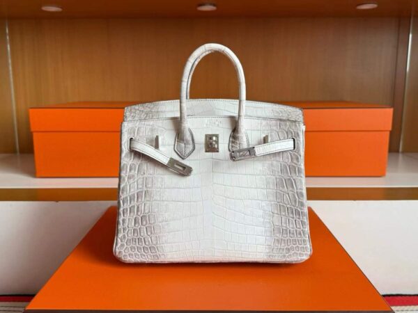 H Factory Bags Birkin Matte Crocodile Leather Himalaya Silver Hardware 25cm Full Handmade