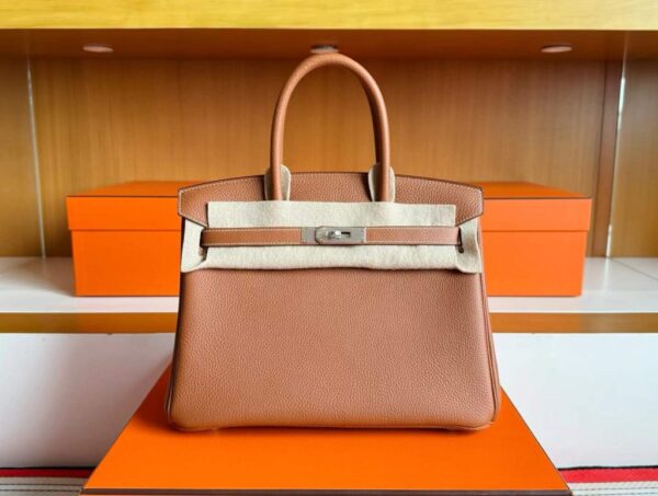 H Factory Bags Birkin Togo Leather CK37 Golden Brown Silver Hardware 30cm Full Handmade