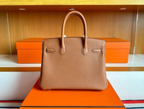 H Factory Bags Birkin Togo Leather CK37 Golden Brown Silver Hardware 30cm Full Handmade