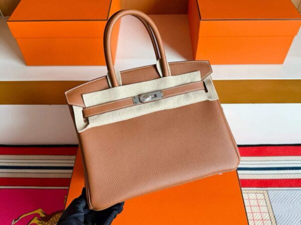 H Factory Bags Birkin Togo Leather CK37 Golden Brown Silver Hardware 30cm Full Handmade