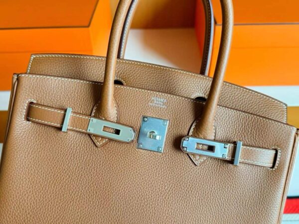 H Factory Bags Birkin Togo Leather CK37 Golden Brown Silver Hardware 30cm Full Handmade