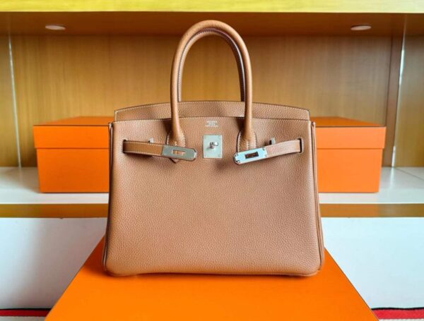 H Factory Bags Birkin Togo Leather CK37 Golden Brown Silver Hardware 30cm Full Handmade