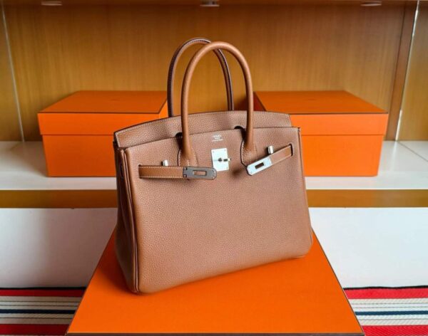 H Factory Bags Birkin Togo Leather CK37 Golden Brown Silver Hardware 30cm Full Handmade