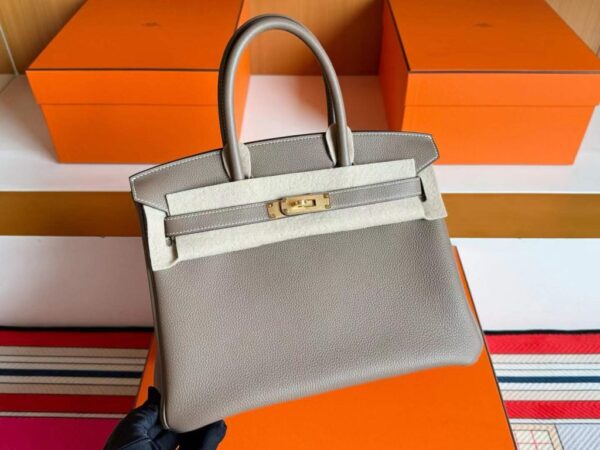 H Factory Bags Birkin Togo Leather Etoupe Grey Gold Hardware 30cm Full Handmade