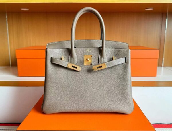 H Factory Bags Birkin Togo Leather Etoupe Grey Gold Hardware 30cm Full Handmade