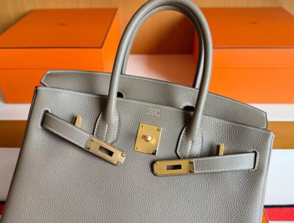 H Factory Bags Birkin Togo Leather Etoupe Grey Gold Hardware 30cm Full Handmade