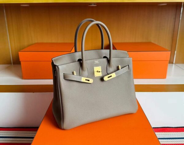 H Factory Bags Birkin Togo Leather Etoupe Grey Gold Hardware 30cm Full Handmade