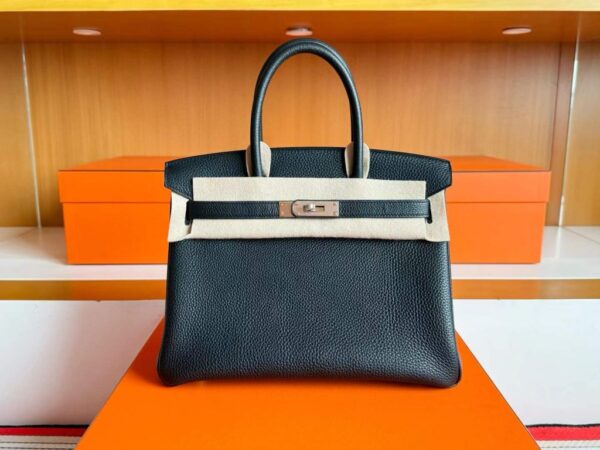 H Factory Bags Birkin Togo Leather CK89 Black Silver Hardware 30cm Full Handmade