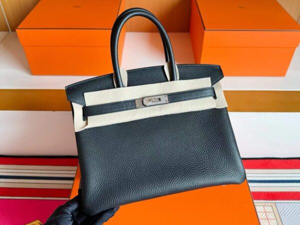 H Factory Bags Birkin Togo Leather CK89 Black Silver Hardware 30cm Full Handmade