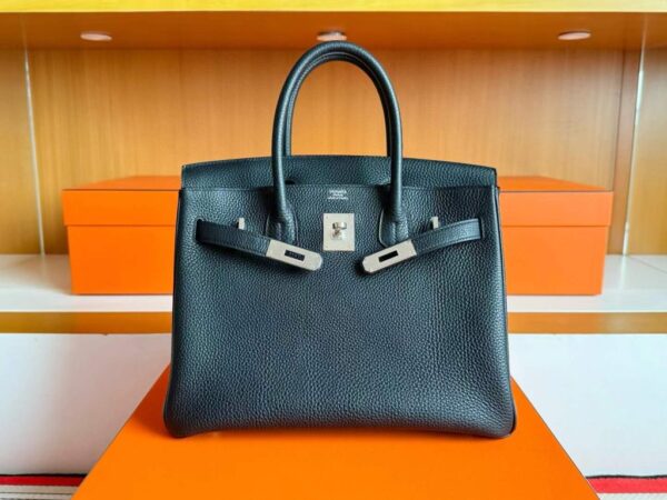 H Factory Bags Birkin Togo Leather CK89 Black Silver Hardware 30cm Full Handmade