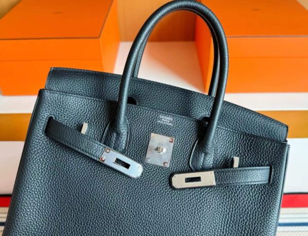 H Factory Bags Birkin Togo Leather CK89 Black Silver Hardware 30cm Full Handmade