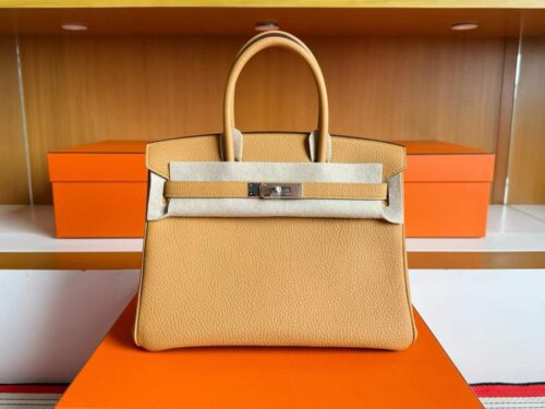 H Factory Bags Birkin Togo Leather Sesame Yellow Silver Hardware 30cm Full Handmade