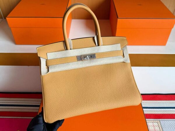 H Factory Bags Birkin Togo Leather Sesame Yellow Silver Hardware 30cm Full Handmade