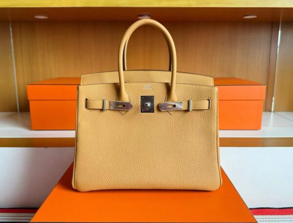 H Factory Bags Birkin Togo Leather Sesame Yellow Silver Hardware 30cm Full Handmade