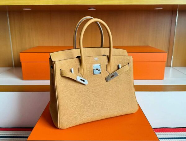 H Factory Bags Birkin Togo Leather Sesame Yellow Silver Hardware 30cm Full Handmade