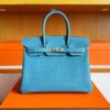 H Factory Bags Birkin Togo Leather Denim Blue Silver Hardware 30cm Full Handmade