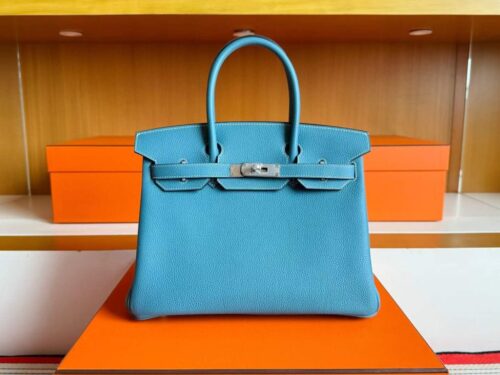 H Factory Bags Birkin Togo Leather Denim Blue Silver Hardware 30cm Full Handmade