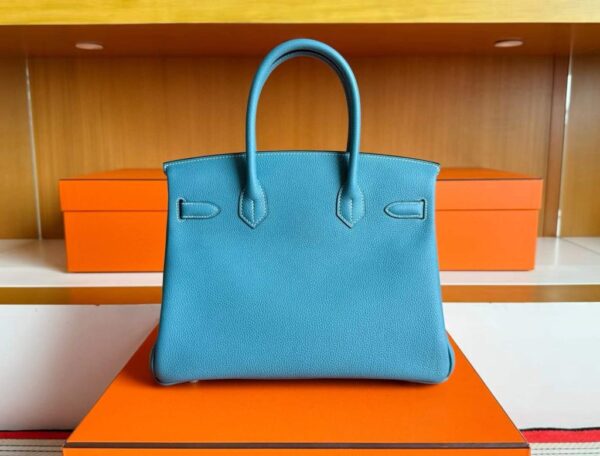 H Factory Bags Birkin Togo Leather Denim Blue Silver Hardware 30cm Full Handmade
