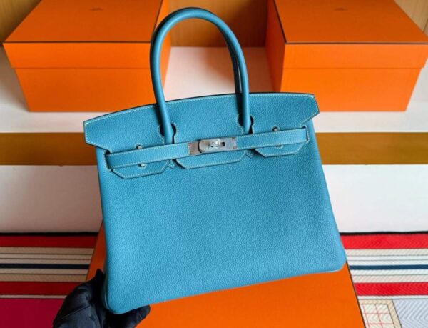H Factory Bags Birkin Togo Leather Denim Blue Silver Hardware 30cm Full Handmade