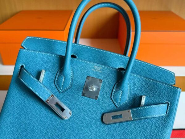 H Factory Bags Birkin Togo Leather Denim Blue Silver Hardware 30cm Full Handmade